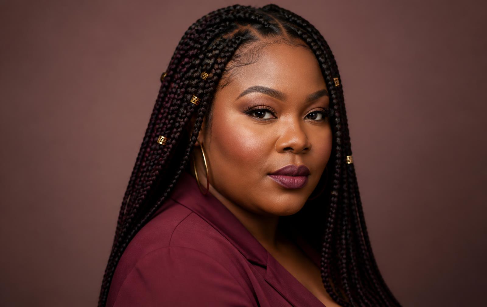 Intricate box braids with a gold cuff accent